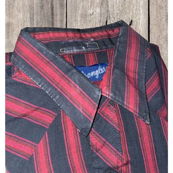 Wrangler Pearl Snap Shirt Men’s Size 17 1/2 - 34 Red Black Striped Western L/S - Picture 7 of 7